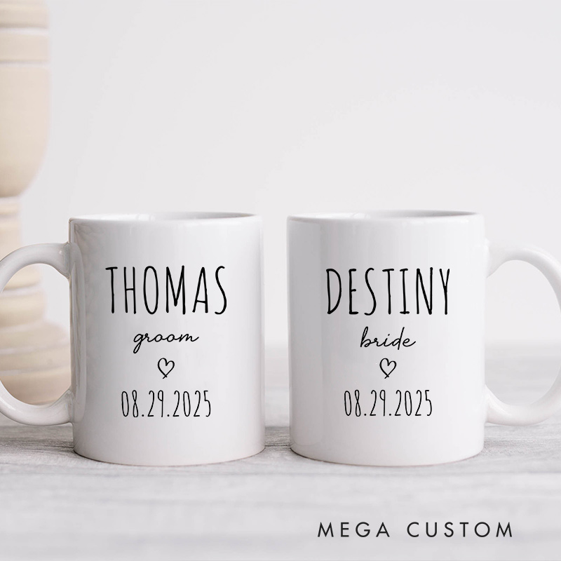 Personalized Bride Groom Wedding Mug Couple Ceramic Mug for Husband Wife Wedding Gift Mug for Newlywed