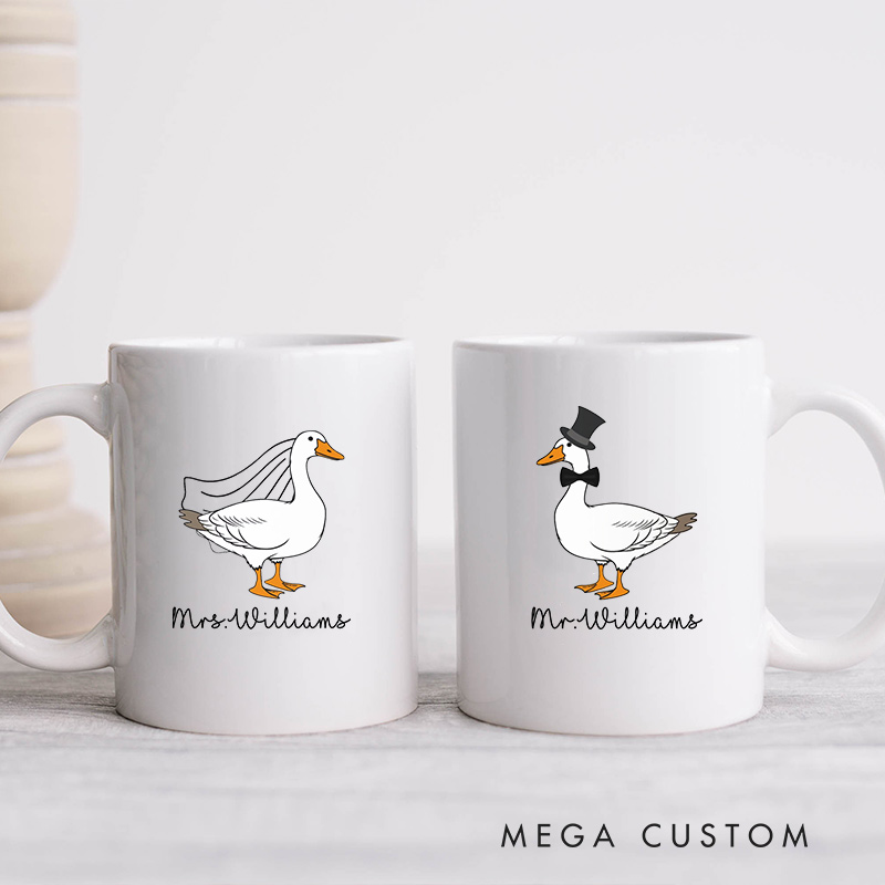 Personalized Mr. & Mrs. Goose Wedding Mug Wedding Gift Mug for Husband Wife Couple Ceramic Mug for Newlywed