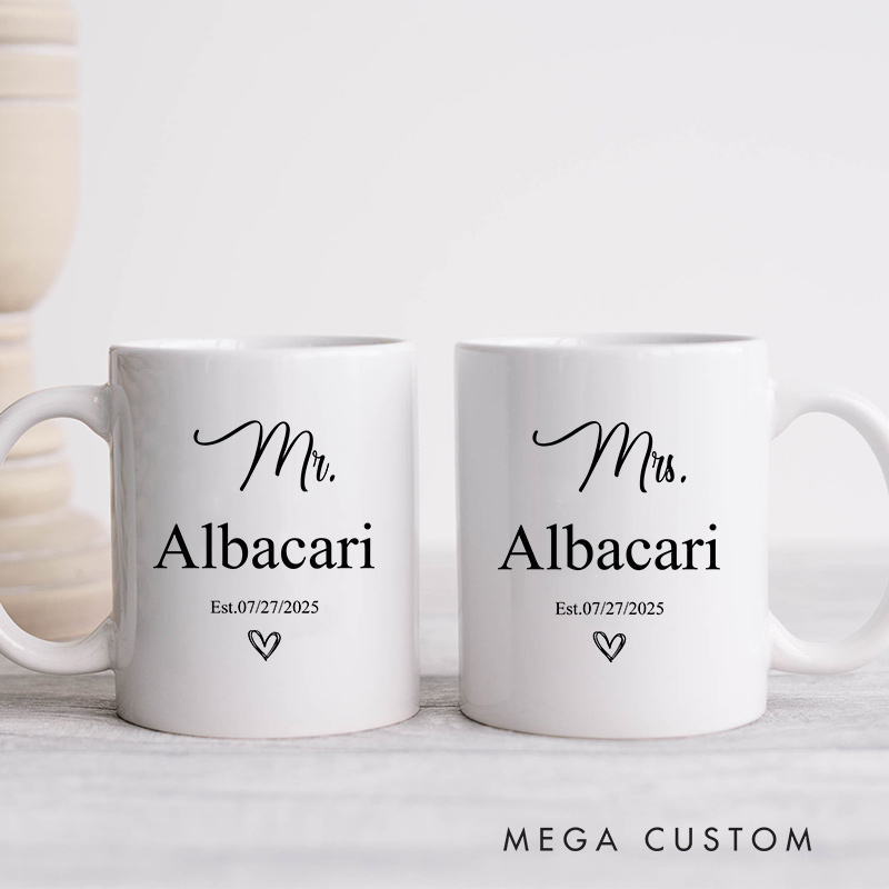 Personalized Mr. & Mrs. Wedding Date Mug Ceramic Coffee Mug for Newlywed Husband Wife Coffee Mug Couple Anniversary Cup