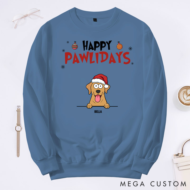 Personalized Dog Lover Happy Pawlidays Sweatshirts