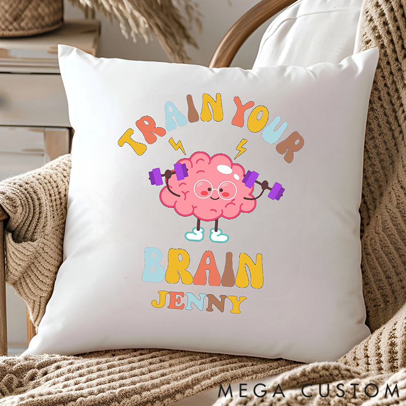 Personalized Funny Fitness Pillow with Bright and Playful Brain Design for Fitness Enthusiasts Bodybuilders and Gym Lovers