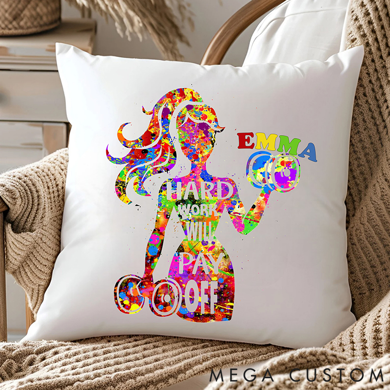 Personalized Pillow with Colorful Workout Theme Motivational Gym Decor for Fitness Enthusiasts Bodybuilders and Gym Lovers