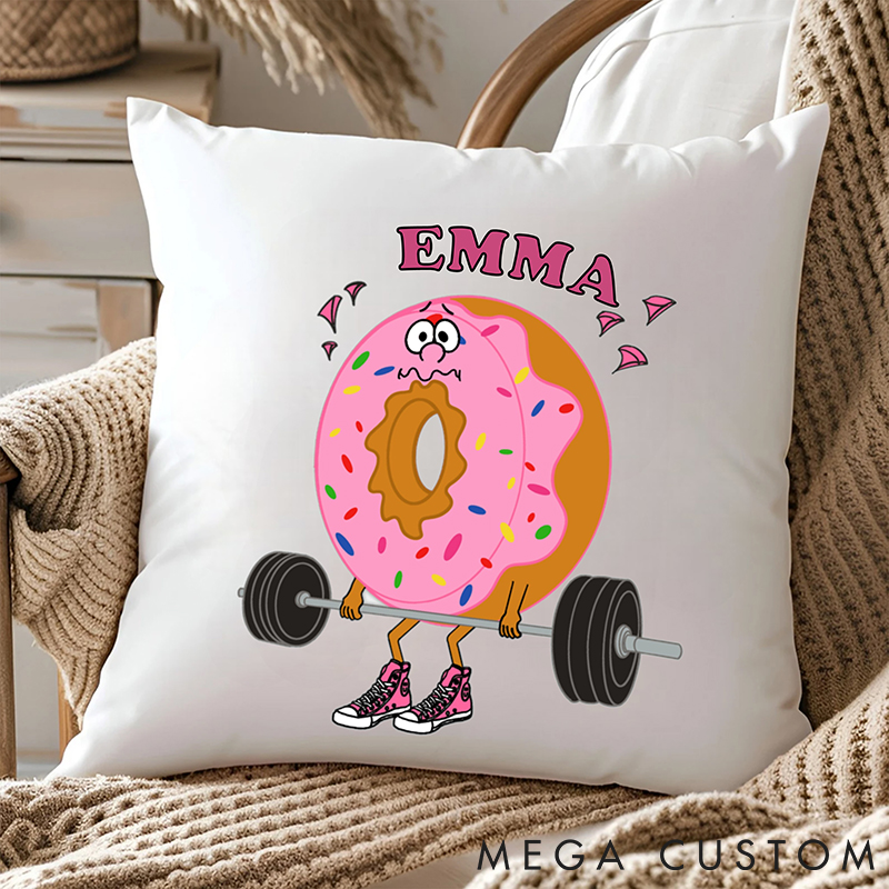 Personalized Dounut Gym Pillow with Cute and Fun Fitness Decor for Fitness Enthusiasts Bodybuilders and Gym Lovers
