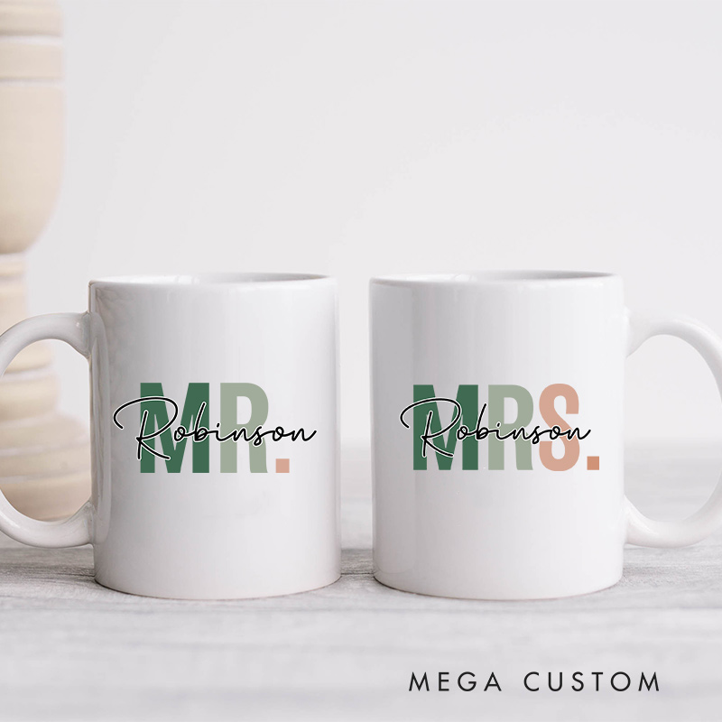 Personalized Mr. & Mrs. Last Name Mug Couple Wedding Mug for Newlyweds Coffee Cup for Husband Wife Couple Anniversary Gift Mug