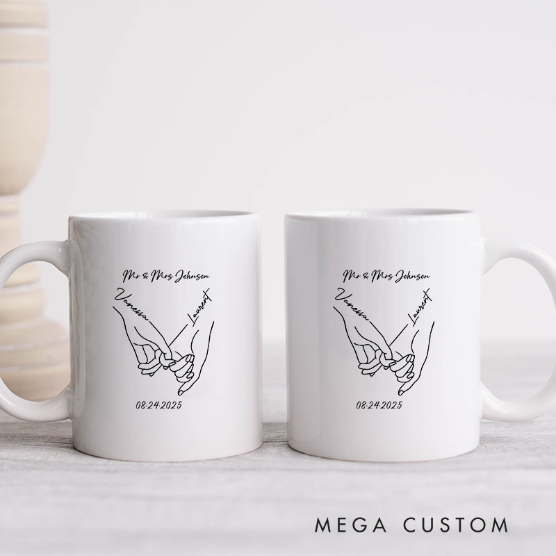 Personalized Pinky Promise Couple Mugs Couple Coffee Mug for Newlyweds Husband Wife Coffee Cup for Anniversary