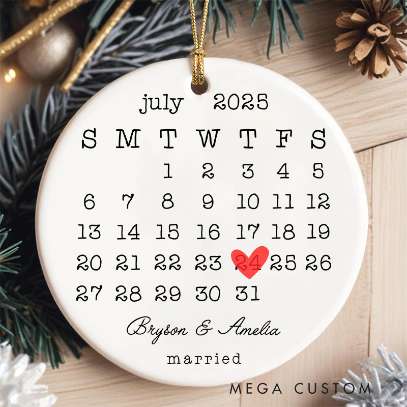 Personalized Wedding Date Calendar Ornament Couple Wedding Date Christmas Ornament Couple Christmas Gift Name and Date Ornament