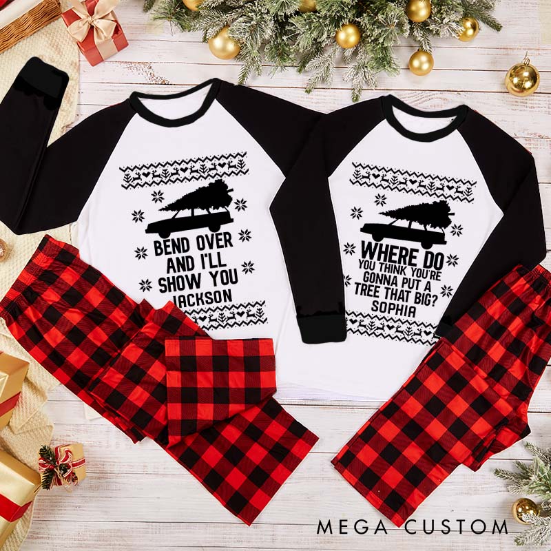 Personalized Charming Couple Bend Over and I’ll Show You Xmas Matching Pajamas Christmas Matching Pjs for Husband Wife Boyfriend Girlfriend