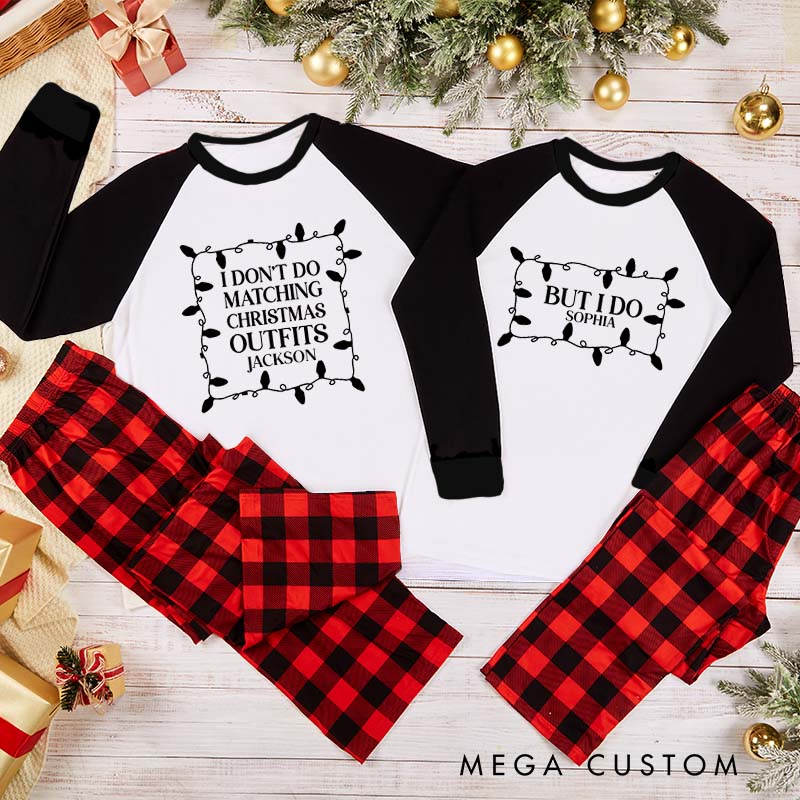 Personalized Couple I Don't Do Matching Christmas Outfits But I Do Pajamas String Light Christmas Matching Pjs for Husband Wife Boyfriend Girlfriend