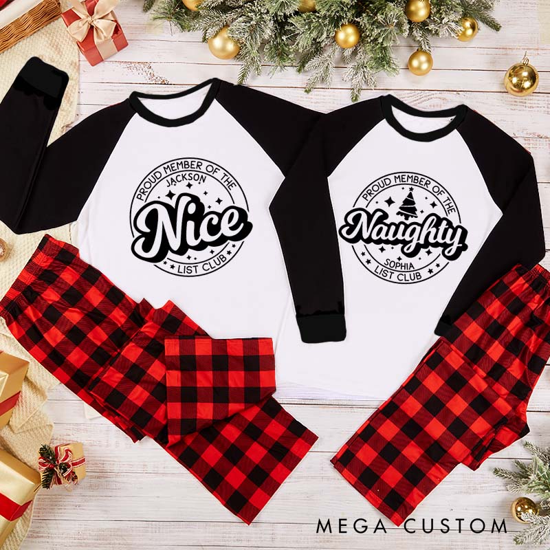 Personalized Couple Proud Member of the Nice and Naughty List Club Xmas Pajamas Christmas Matching Pjs for Husband Wife Boyfriend Girlfriend