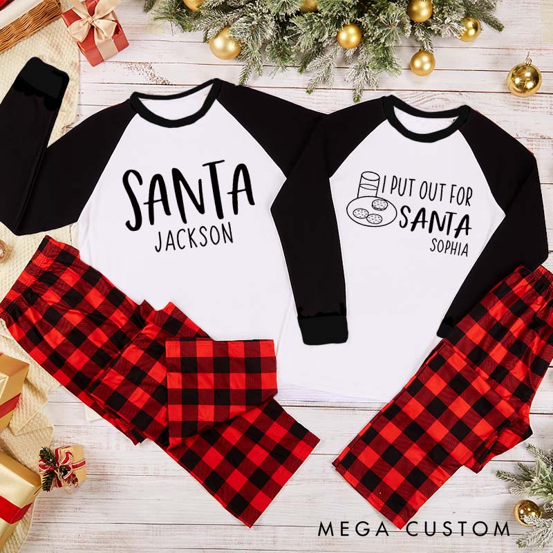 Personalized Couple Santa and I Put Out for Santa with Milk and Cookies Xmas Pajamas Christmas Matching Pjs for Husband Wife Boyfriend Girlfriend