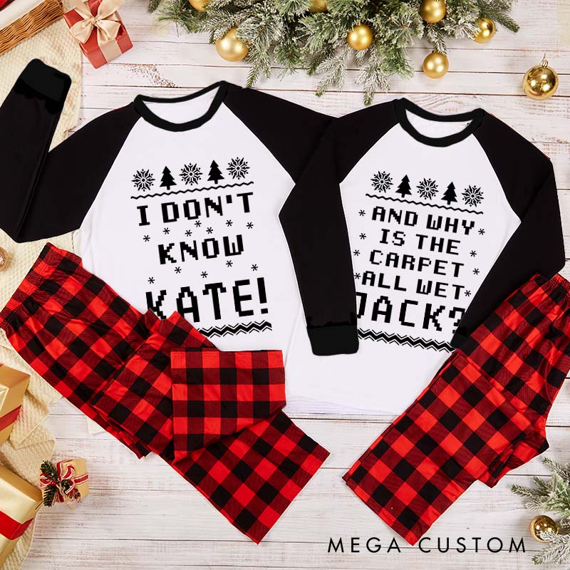 Personalized Couple Why is the Carpet All Wet and I Don’t Know Xmas Pajamas with Your Name Christmas Matching Pjs for Husband Wife