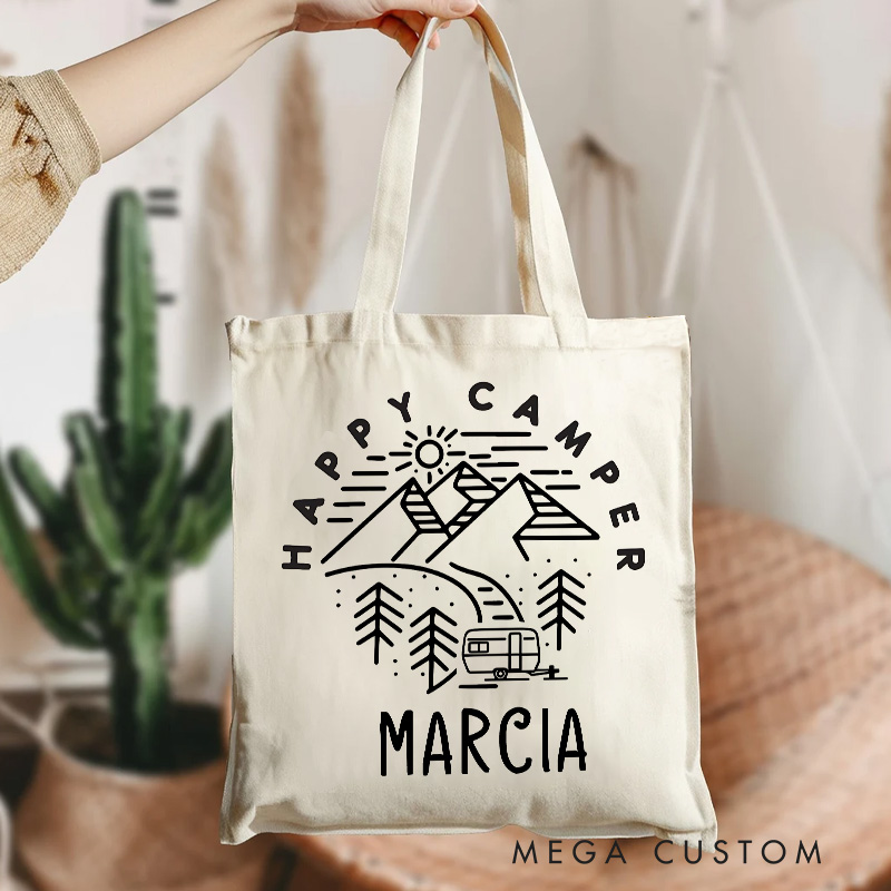 Personalized Happy Camper Outdoor Adventure Tote Bag Gift for Camping Hiking Traveling Lover 