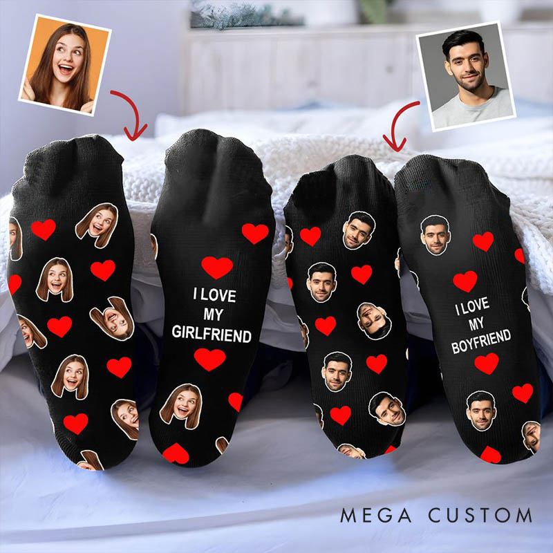 Personalized Love Heart Couple Face Photo Socks Valentine's Day Socks for Husband Wife Boyfriend Girlfriend