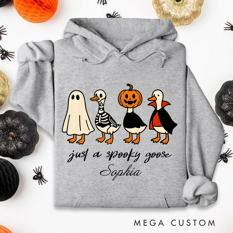 Personalized Spooky Goose Parade with Ghosts and Pumpkin Fun Halloween Humor Hoodies