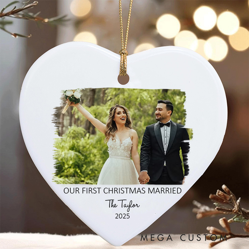 Personalized Our First Christmas Married Ornament with Photo Couple Married Photo Ornament with Name Couple Home Decor Ornament