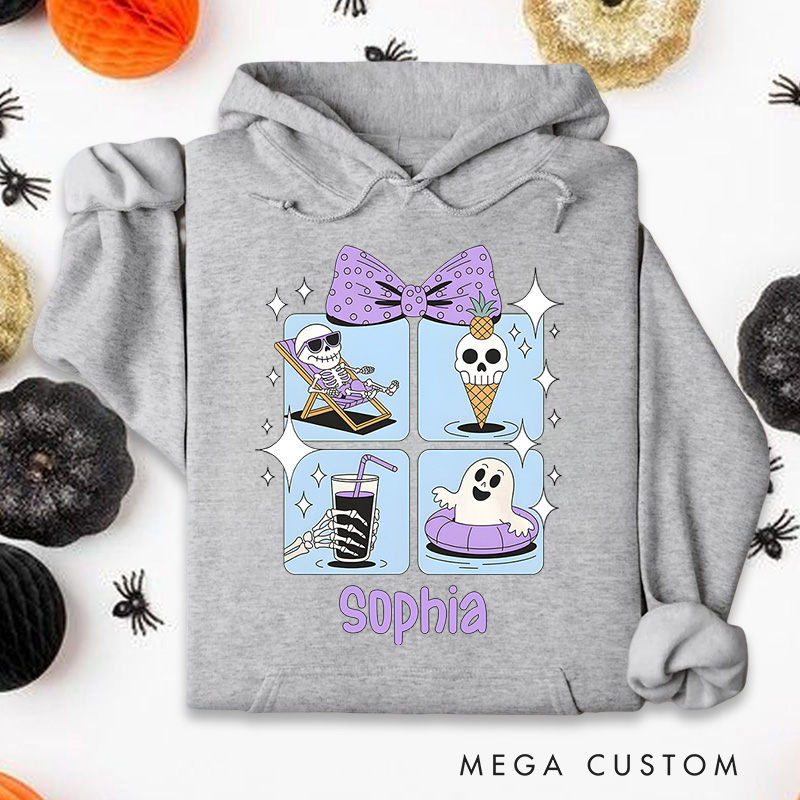 Personalized Summer Vibes Ghosts with Ice Cream and Fun Halloween Twist Hoodies