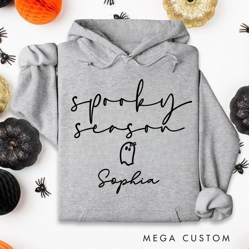 Personalized Spooky Season Minimalist Ghost with Playful Halloween Vibes Cozy Cute Spooky Season Hoodies