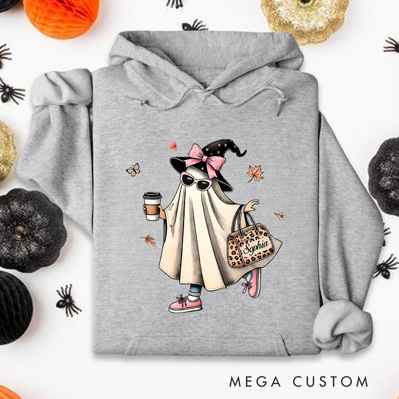 Personalized Fashionable Ghost with Hat and Bag Adorable Halloween Style Hoodies