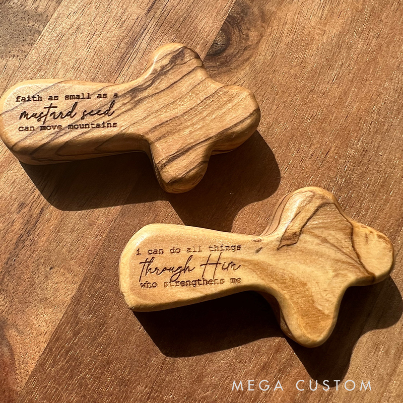 Personalized Scripture Olive Wood Pocket Cross Prayer Wooden Decoration Prayer Comfort Hand Holding Cross Gift Religious Gift Christian Gift 