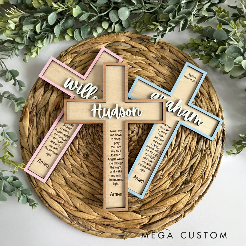 Personalized Baptism Wood Cross with Name Religious Gifts for Christian Best Gift for Home Decor