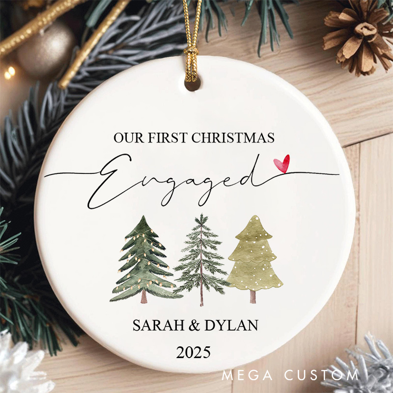 Personalized Our First Christmas Engaged Ornament with Tree Couple Engagement Christmas Trees Ornament for Him Her