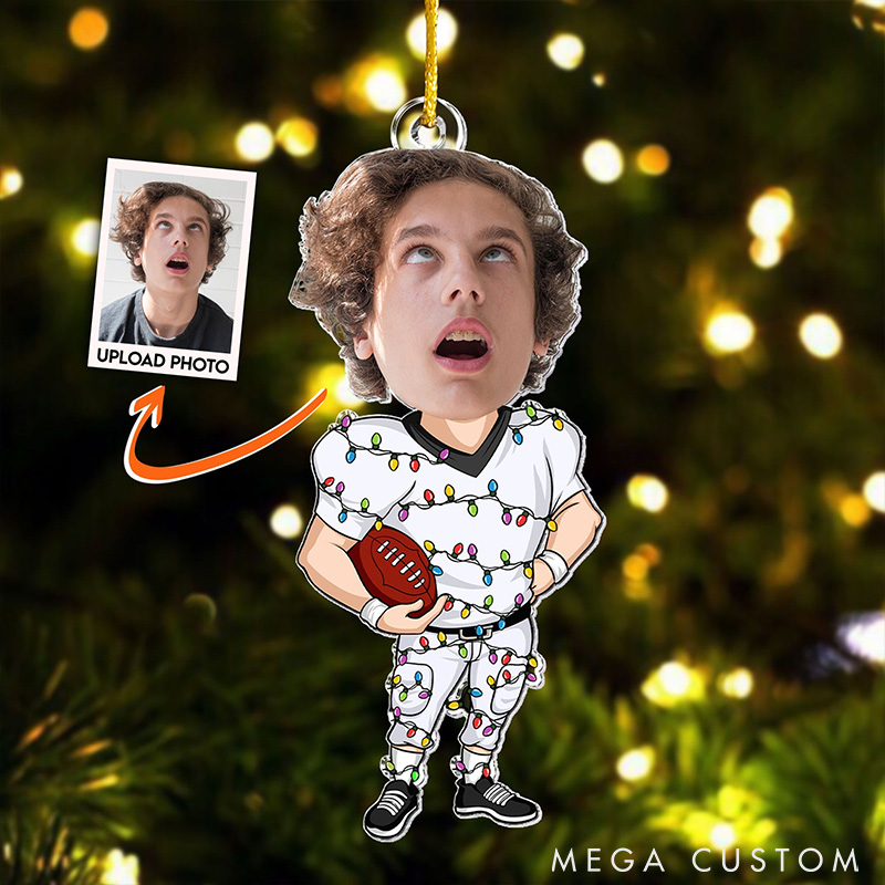 Personalized American Football and Rugby Ornament with Custom Head Photo