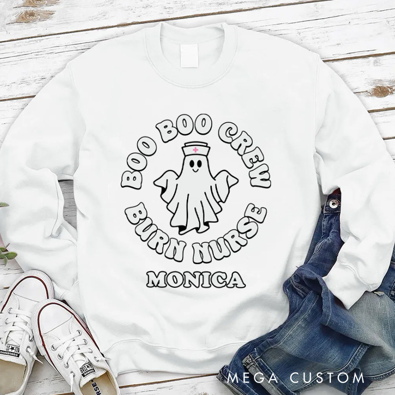 Personalized Nurse Halloween Sweatshirt Customized Boo Boo Crew Burn Nurse Design Sweatshirt Nurse Halloween Gifts