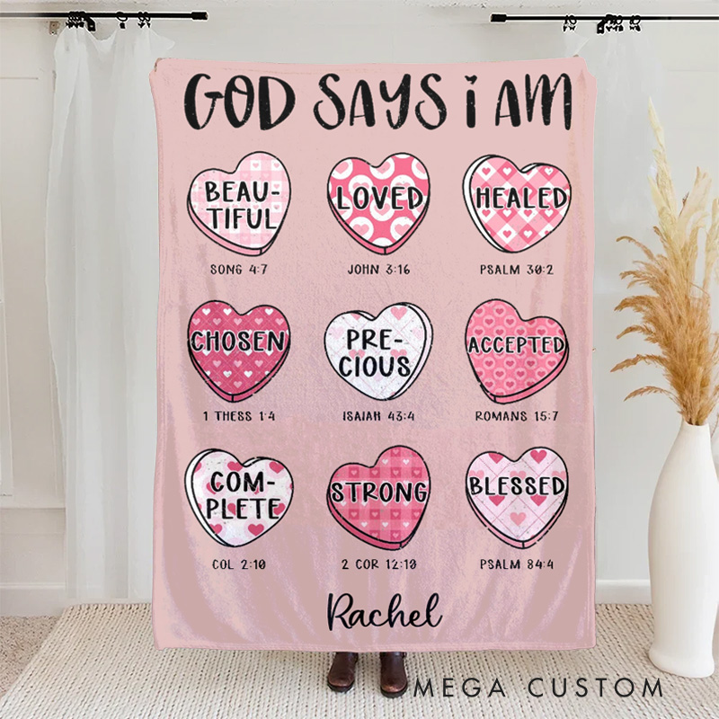 Personalized God Says i am Bible Verse Soft Throw Blanket with Name Religious Home Decor Birthday Gift for Women