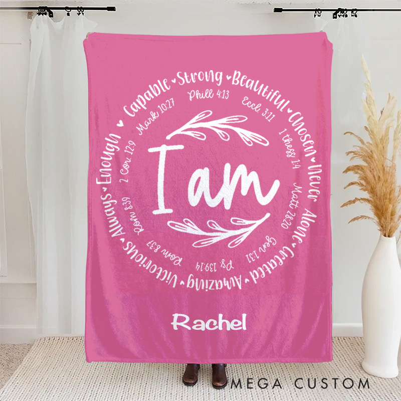Personalized i am Bible Verse Soft Throw Blanket with Name Religious Home Decor Birthday Gift for Women