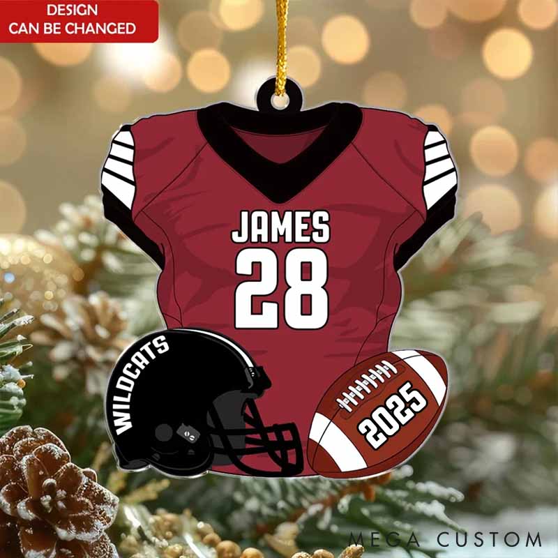 Personalized American Football Design Ornament with Custom Team Name, Player Name, Number and Year