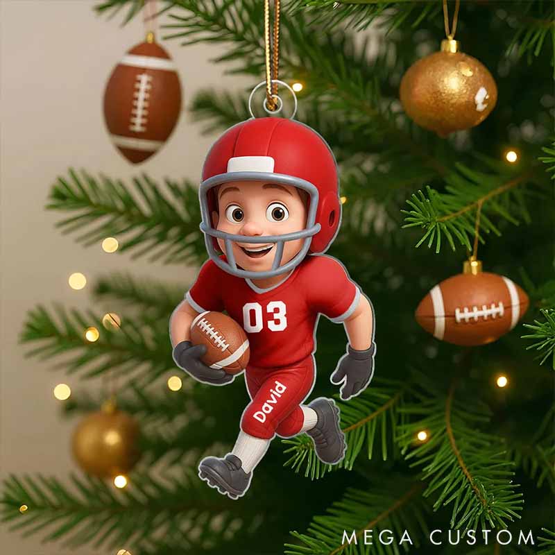 Personalized American Football Design Ornament with Custom Player Name and Number for Christmas Gift