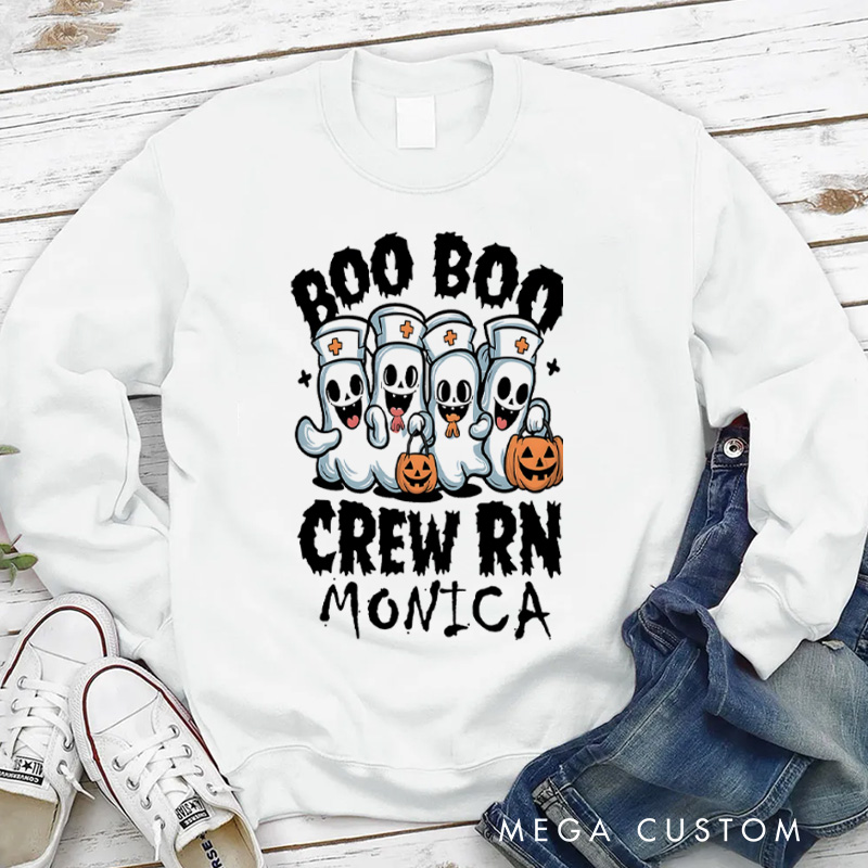 Personalized Nurse Halloween Sweatshirt Customized Boo Boo Crew RN Design Sweatshirt Nurse Halloween Gifts