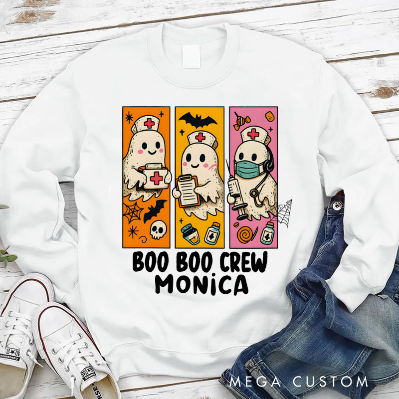 Personalized Nurse Halloween Sweatshirt Customized Boo Boo Crew Design Sweatshirt Nurse Halloween Gifts
