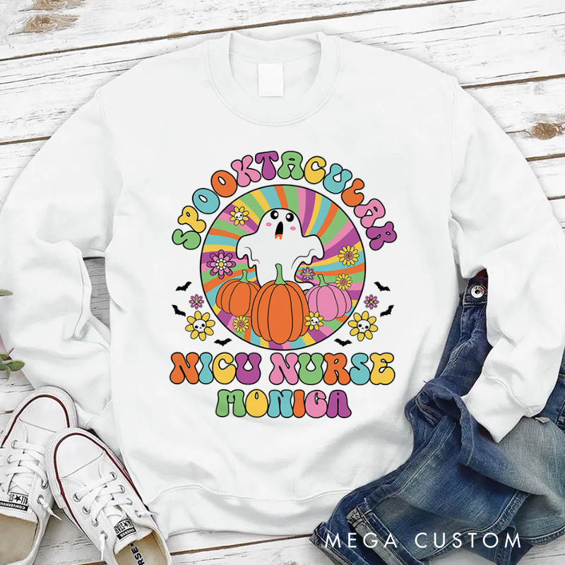 Personalized Nurse Halloween Sweatshirt Customized Spooktacular NICU Nurse Design Sweatshirt Nurse Halloween Gifts