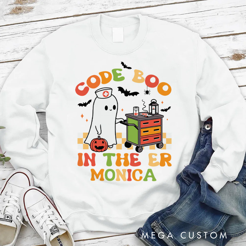 Personalized Nurse Halloween Sweatshirt Customized Code Boo in the ER Design Sweatshirt Nurse Halloween Gifts