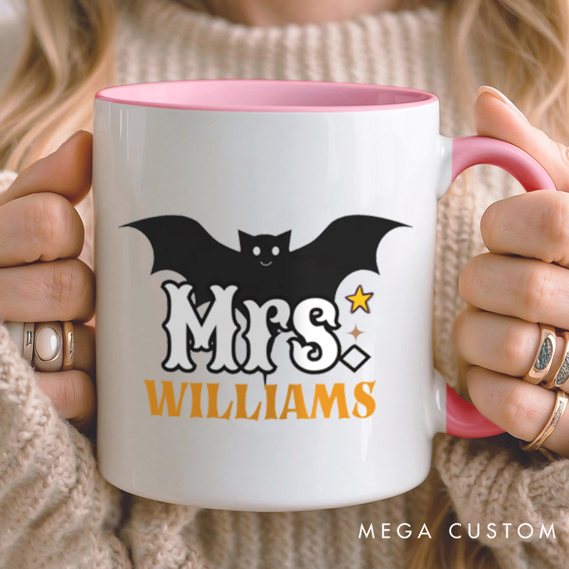 Personalized Mr. and Mrs. Bat Design with Halloween Theme Couple Mugs 