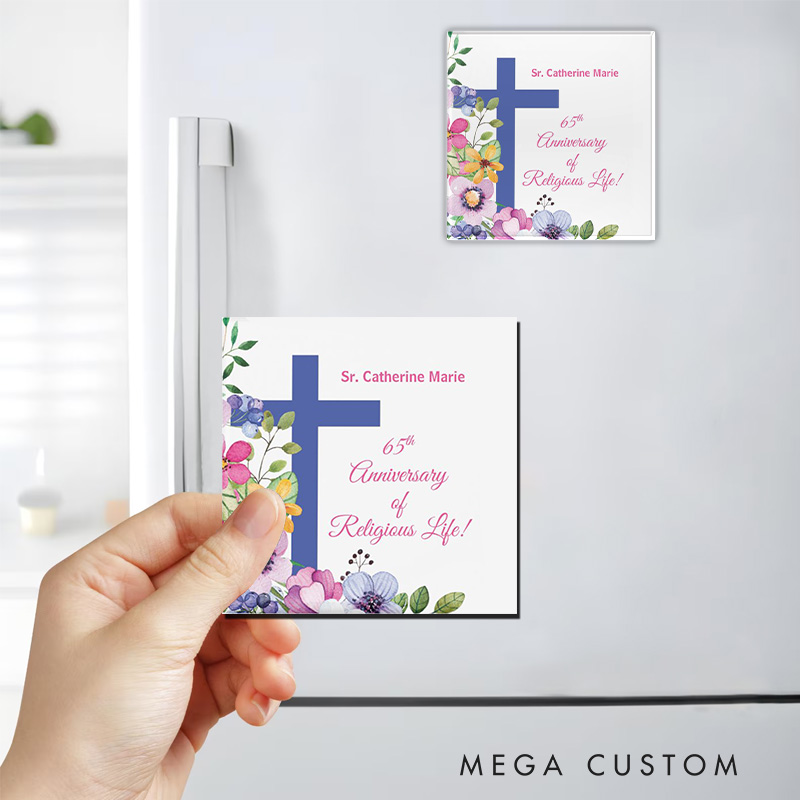 Personalized 65th Anniversary Nun Religious Life Magnetic Fridge Magnet with Name and Year Number Religious Gift