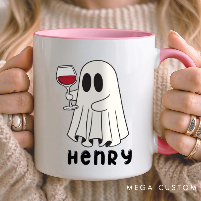 Personalized Cute Couple Ghosts with Wine Glasses Halloween Couple Mugs 