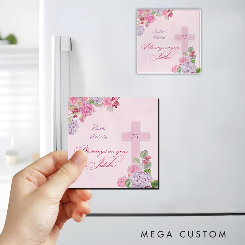 Personalized 75th Anniversary of Religious Life Catholic Nun Magnetic Fridge Magnet with Name and Year Number Religious Gift