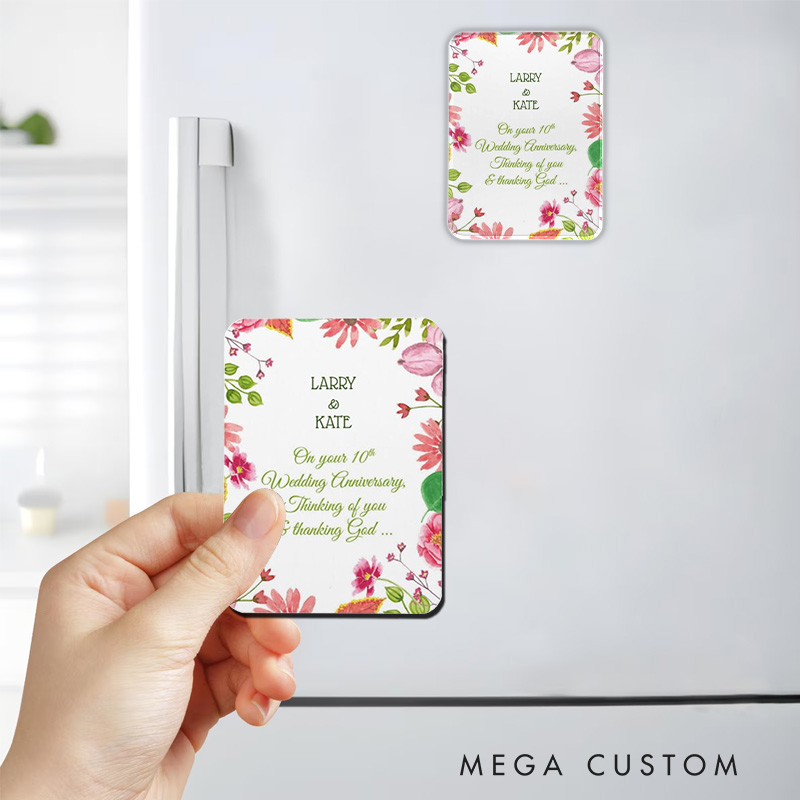 Personalized Religious 10th Wedding Anniversary Flowers Magnetic Fridge Magnet with Names and Year Number Religious Gift Anniversary Gift