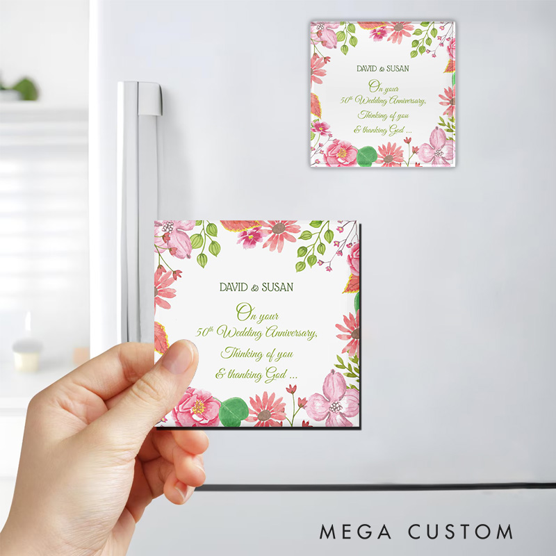 Personalized Religious 50th Wedding Anniversary Flowers Magnetic Fridge Magnet with Name and Year Number Religious Gift Anniversary Gift