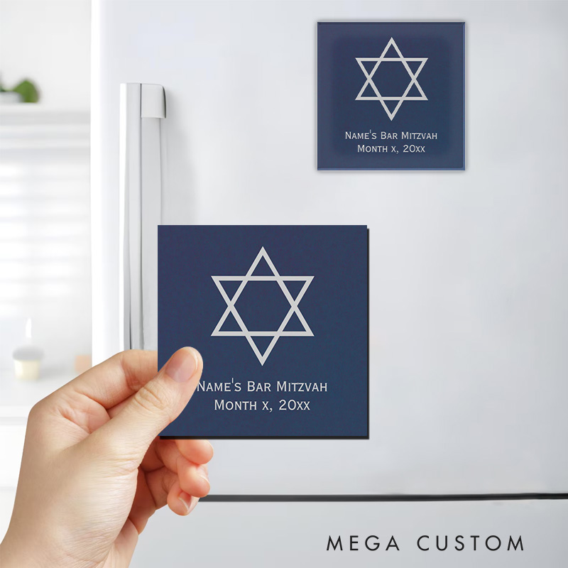Personalized Blue and Silver Star of David Bat Mitzvah Magnetic Fridge Magnet with Name and Date Religious Gift Bat Mitzvah Gift