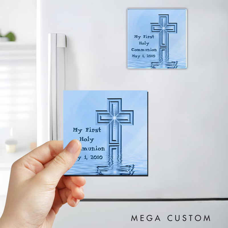 Personalized Blue Cross My First Holy Communion Magnetic Fridge Magnet with Date Religious Gift First Communion Gift