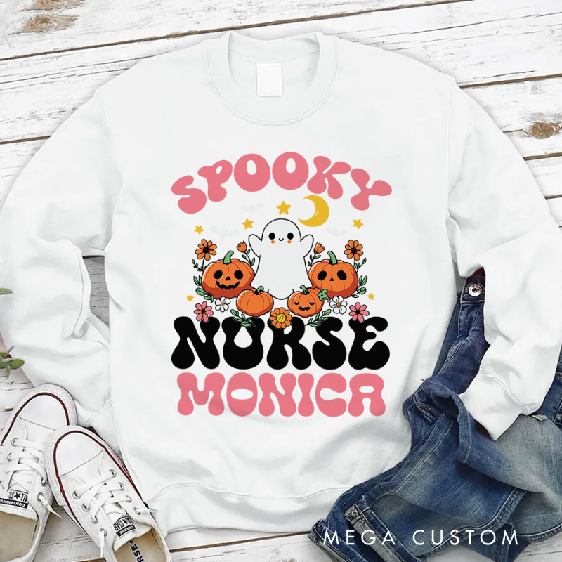 Personalized Nurse Halloween Sweatshirt Customized Spooky Nurse Design Sweatshirt Nurse Halloween Gifts