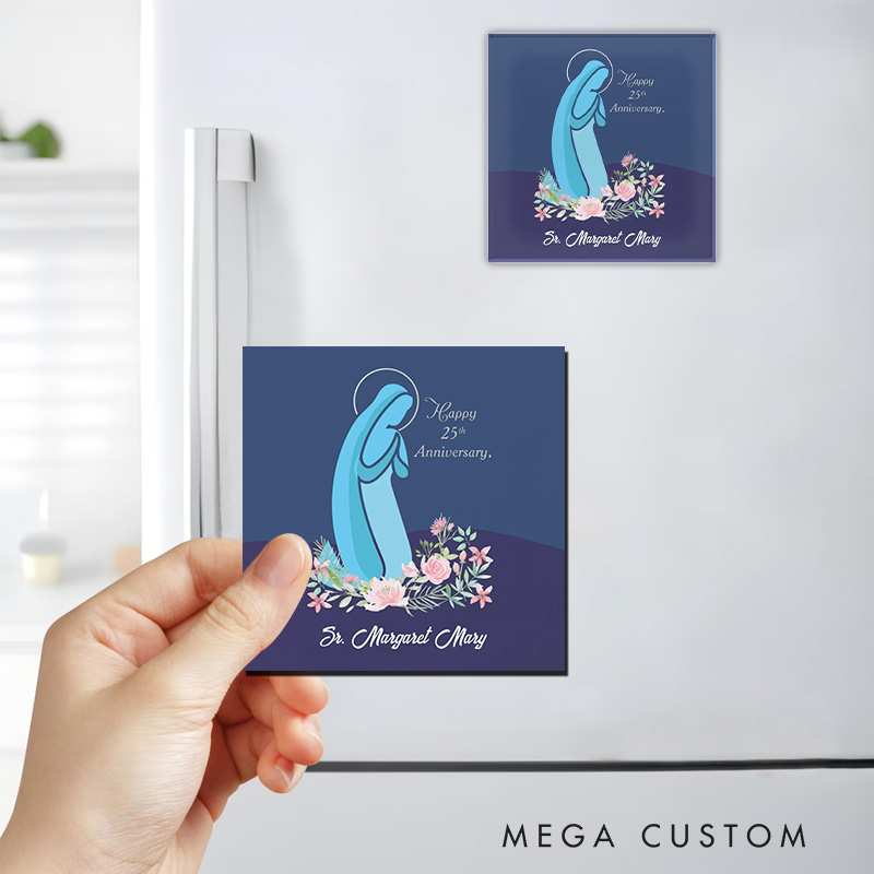 Personalized 25th Anniversary of Religious Life Nun Pink Flower Magnetic Fridge Magnet with Name and Year Number Religious Gift Anniversary Gift