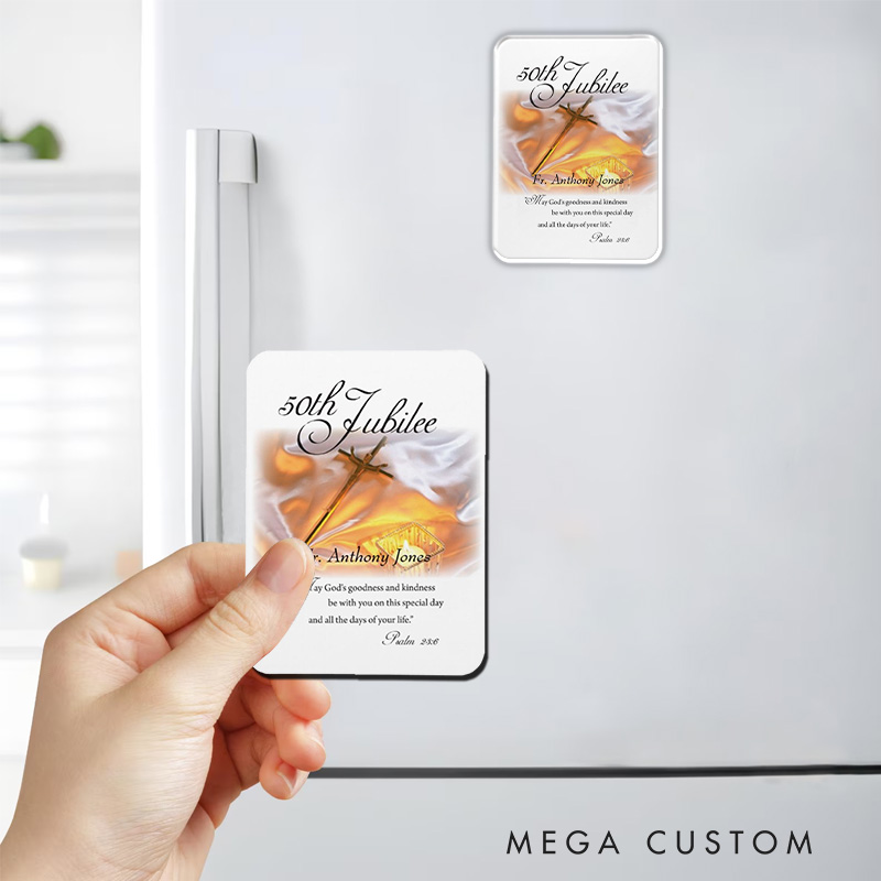 Personalized Golden Jubilee Religious Life Cross Candle 50 Year Magnetic Fridge Magnet with Name Religious Gift Anniversary Gift