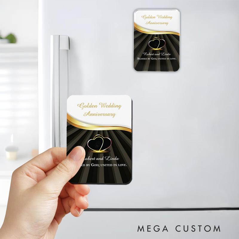 Personalized Golden 50th Wedding Religious Anniversary Magnetic Fridge Magnet with Name Religious Gift Anniversary Gift