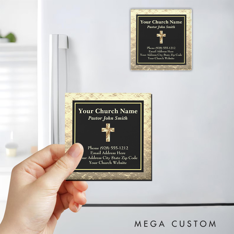 Personalized Church Pastor Gold And Black Business Card Magnetic Magnet with Name and Message Religious Gift 