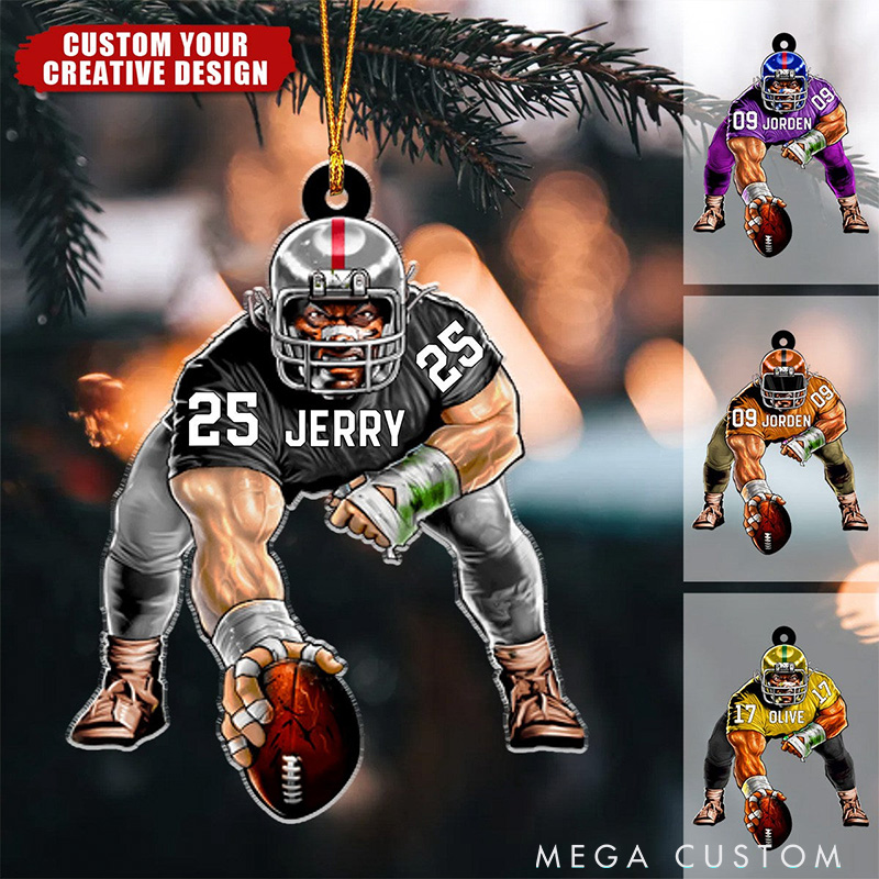 Personalized American Football Lineman Design Ornament with Custom Player Name and Number for Christmas Gift