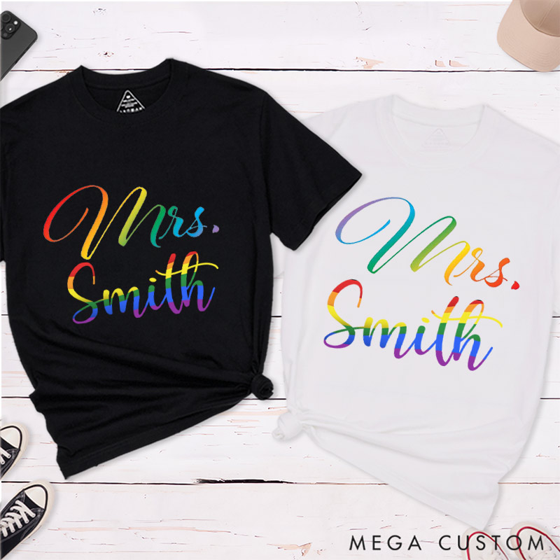 Personalized LGBTQ Couple T-Shirts Celebrate Love and Pride Shirt for her Rainbow LGBTQ Tee Lesbian Matching Tops